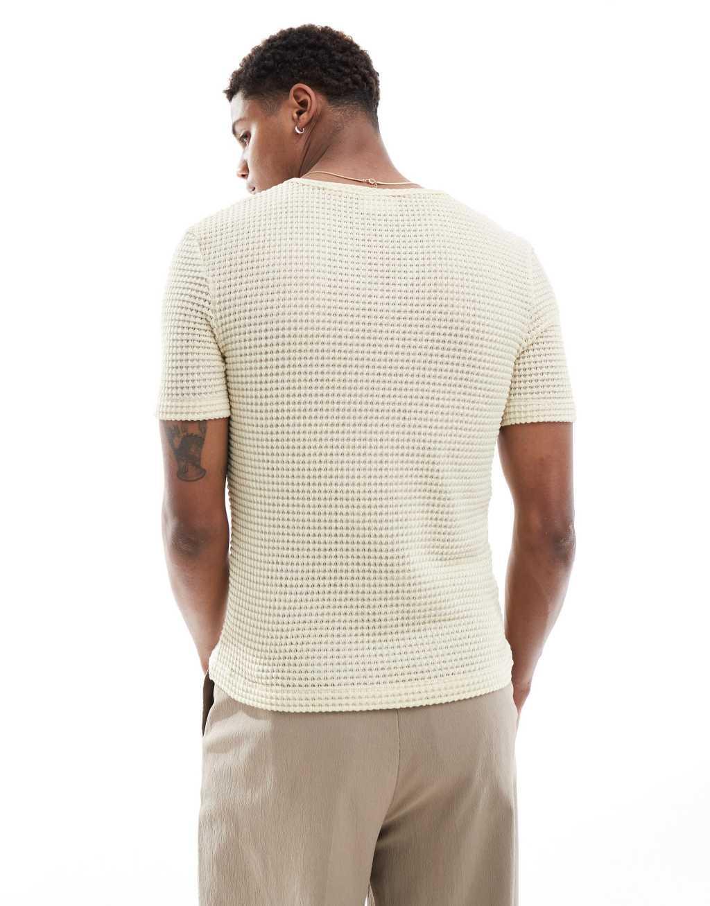 ASOS DESIGN boxy t-shirt in beige crochet Product Image