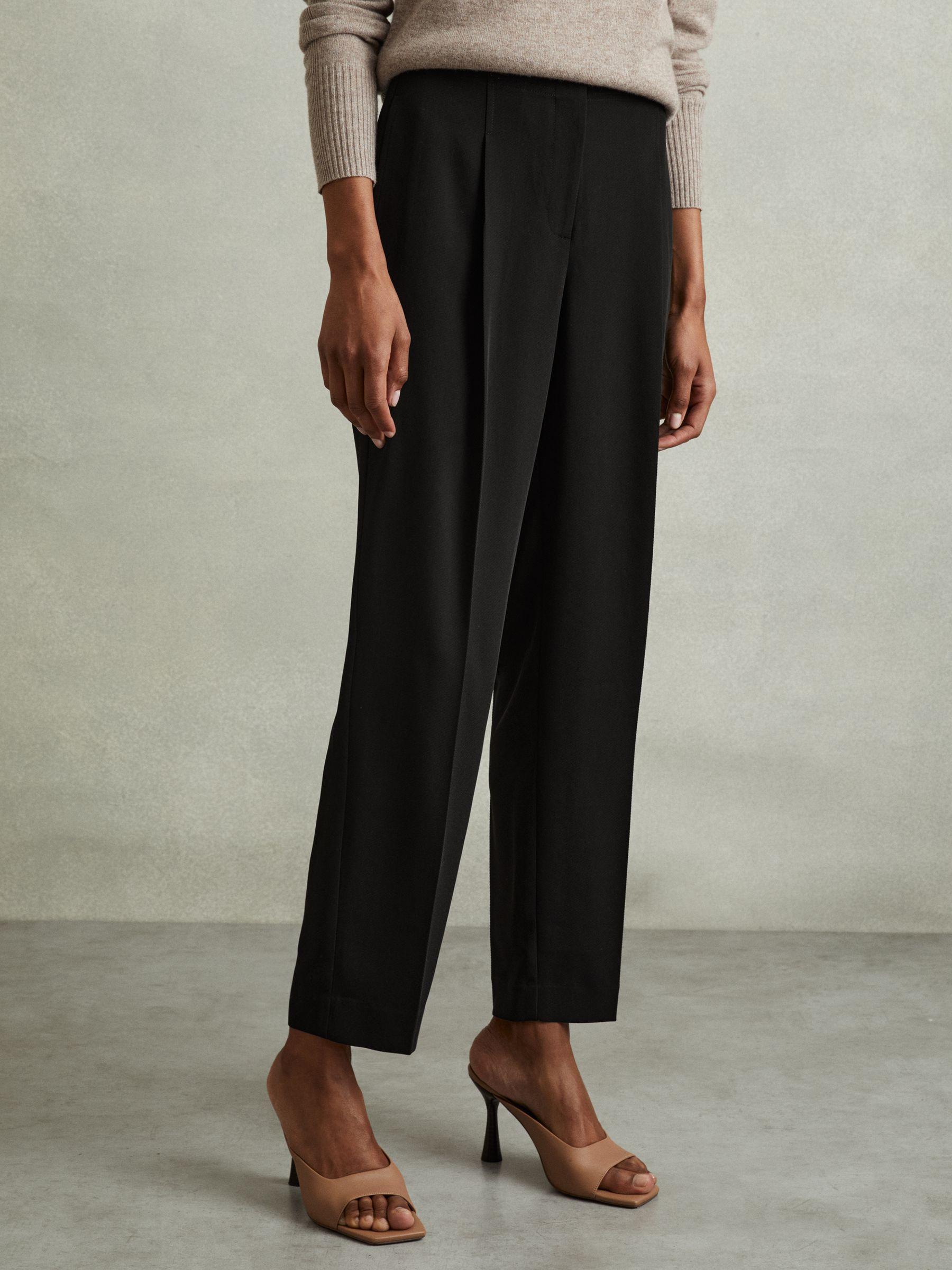 Front Pleat Tapered Trousers in Black Product Image