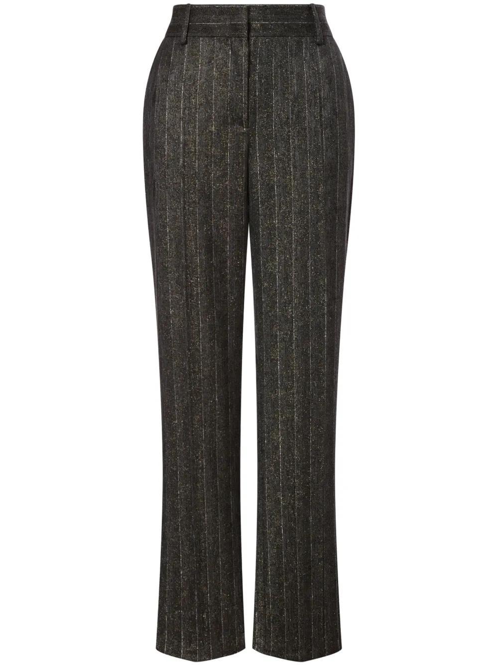 ALBERTA FERRETTI Pinstriped Mid-rise Tailored Trousers In Black   Product Image