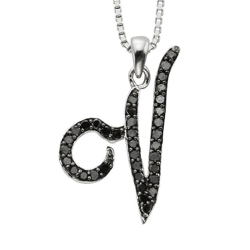 Jewelexcess Sterling Silver 1/4-ct. T.W. Black Diamond Initial Pendant, Womens Product Image