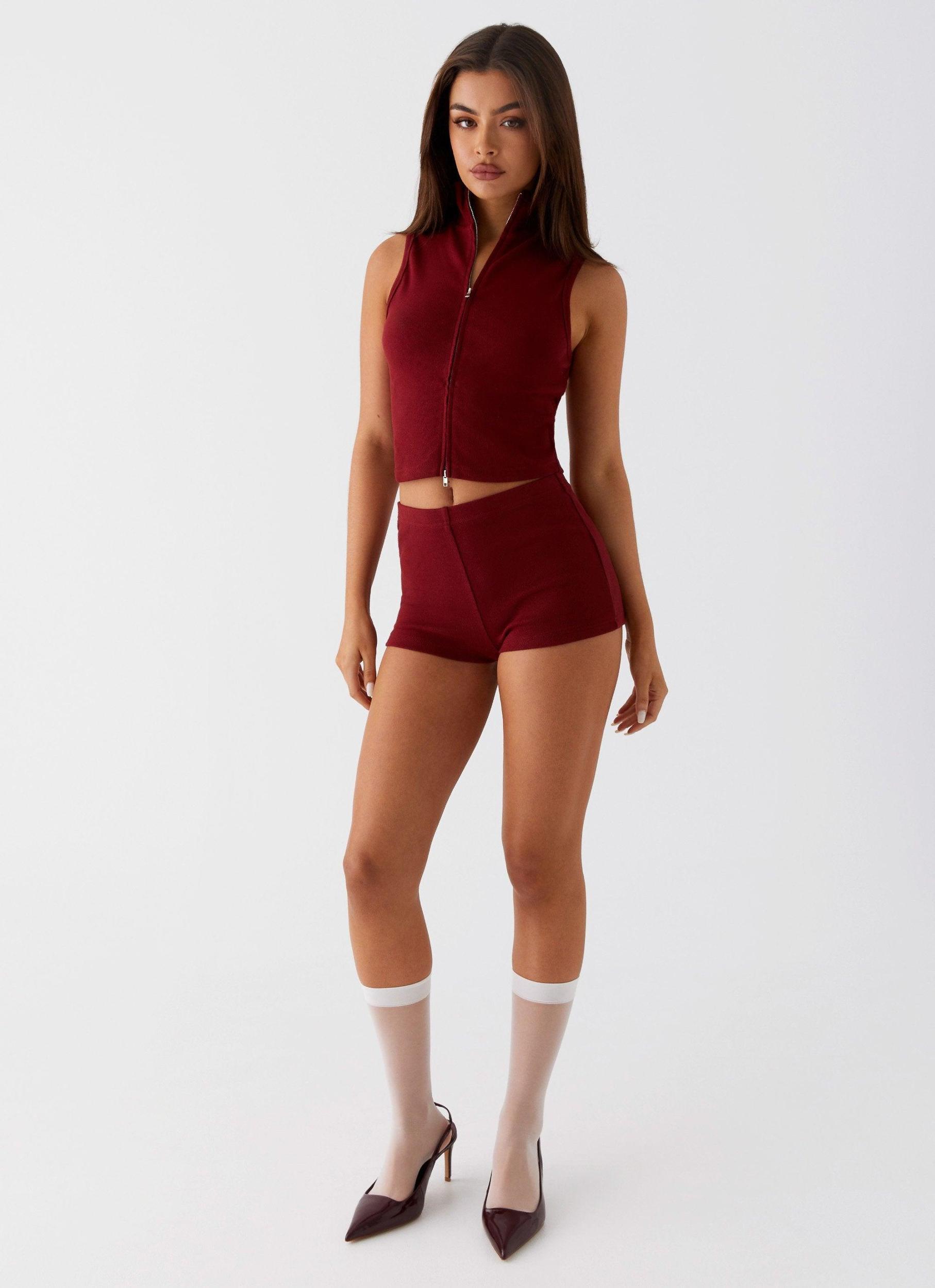 Spectate Collar Top - Maroon Product Image