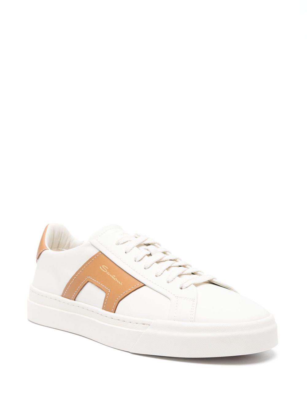 SANTONI Men's Dbs1 Leather Double Buckle Low-top Sneakers In White Product Image