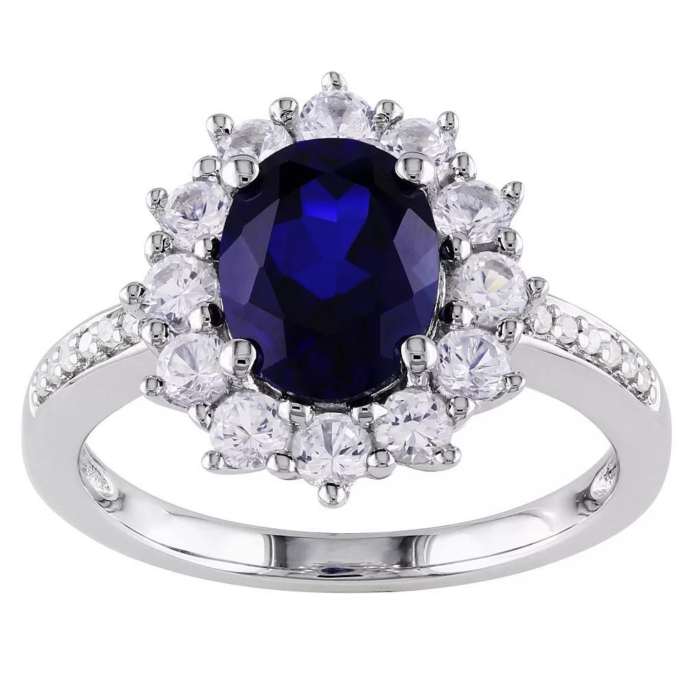 Stella Grace Sterling Silver Lab-Created Blue & White Sapphire, Diamond Accent Halo Ring, Women's, Size: 10 Product Image