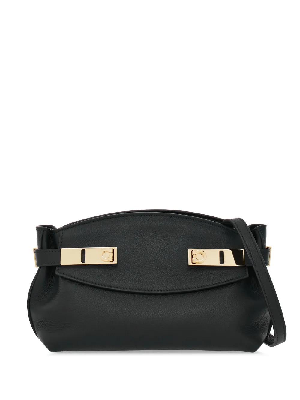 FERRAGAMO Small Hug Leather Crossbody Bag In Black Product Image