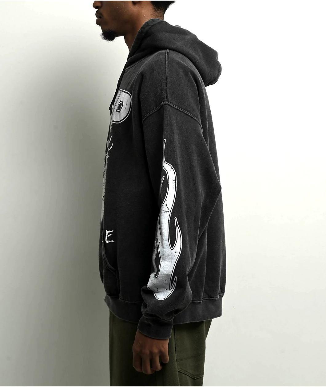 AMP Burning Heart Grey Pigment Dye Hoodie Product Image