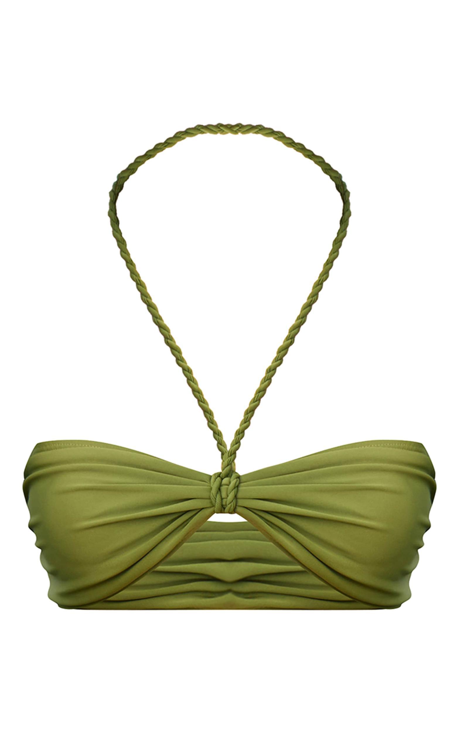 Olive Twist Halter Strap Bandeau Bikini Top Product Image