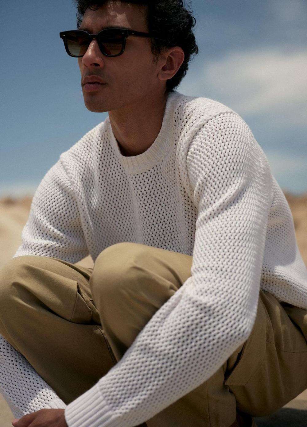 Mens Mesh-stitch Cotton-Cashmere Crew Neck Sweater, Optic White, Size XXL Vince Product Image