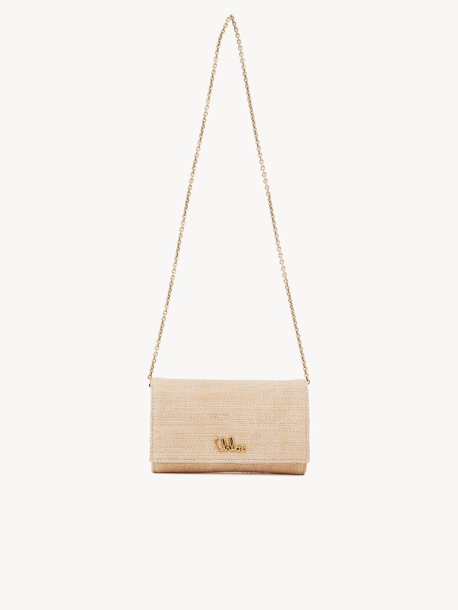 Chloé Iconic flap wallet on chain in raffia-effect fibers Product Image