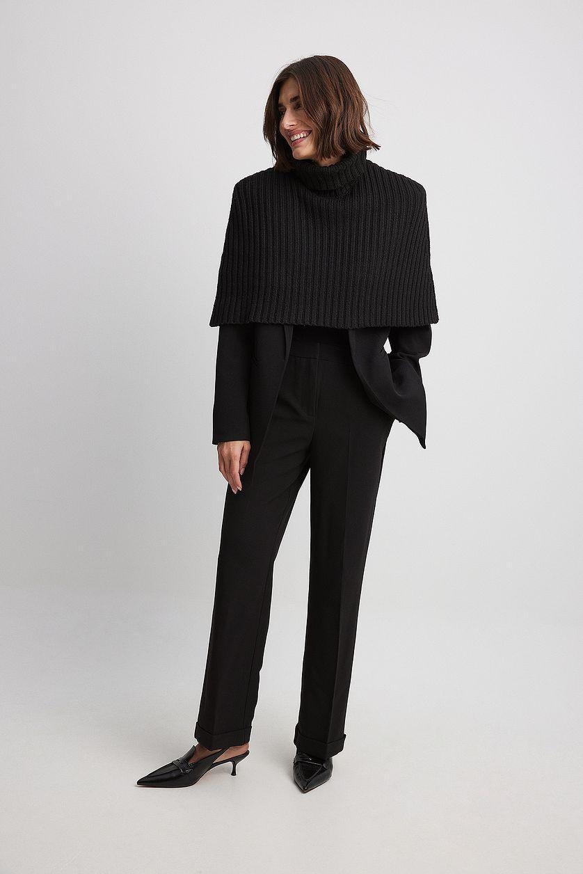 Tailored Mid Waist Suit Pants Black Product Image