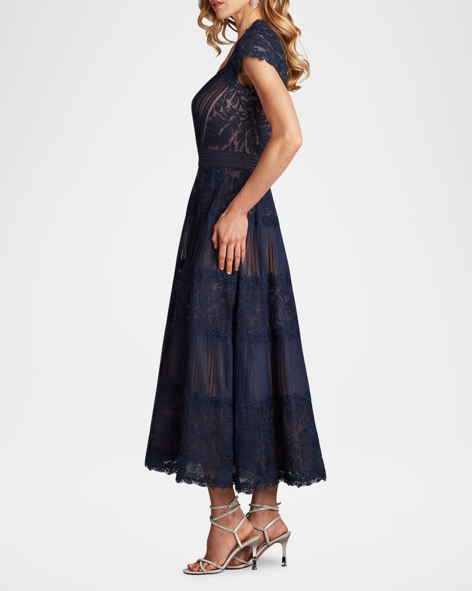 Pleated Mesh & Textured Lace Midi Dress Product Image
