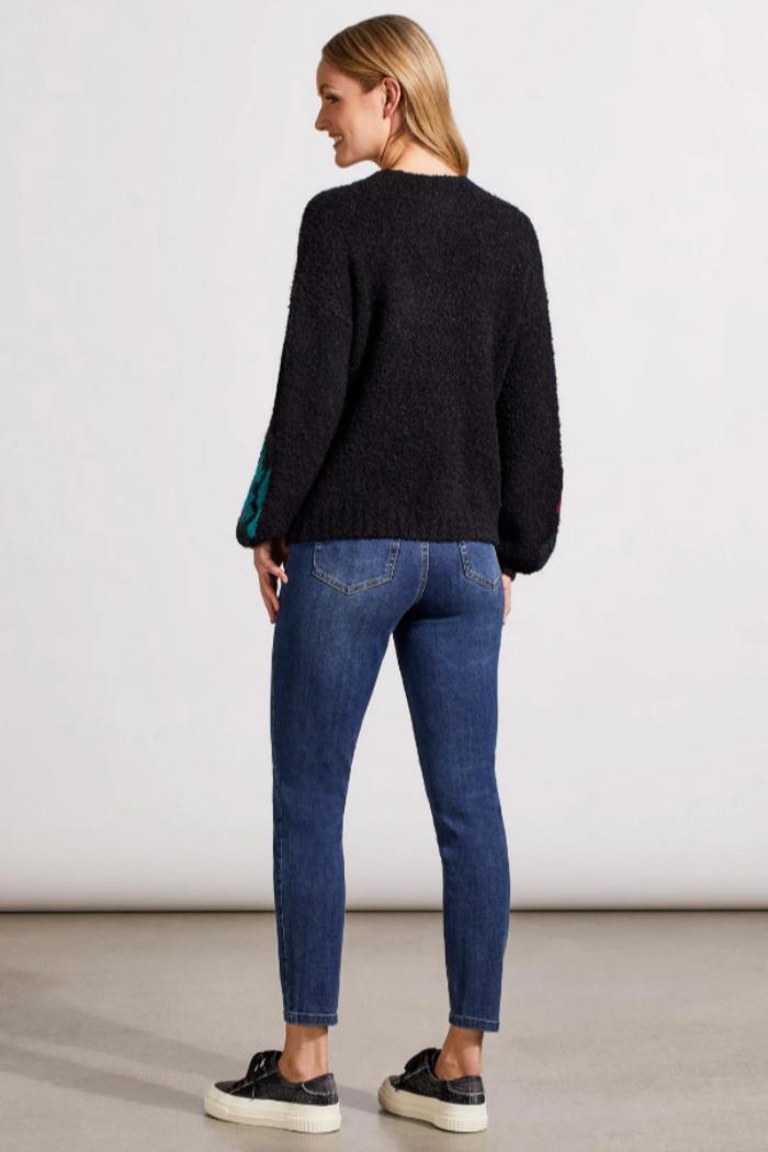 BOUCLÉ Drop Shoulder Sweater With Embroidered Sleeves Product Image