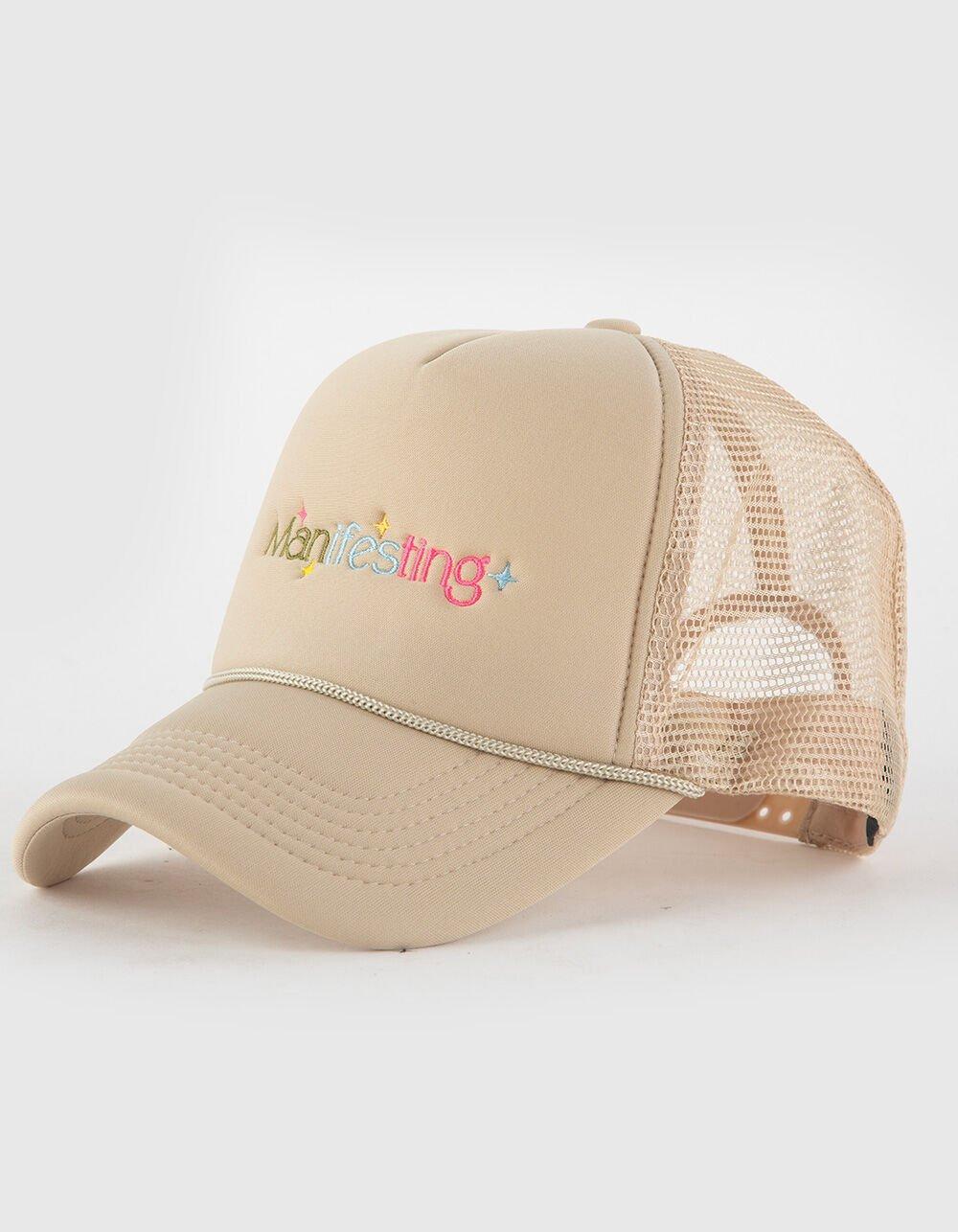 Manifesting Womens Trucker Hat - KHAKI Product Image