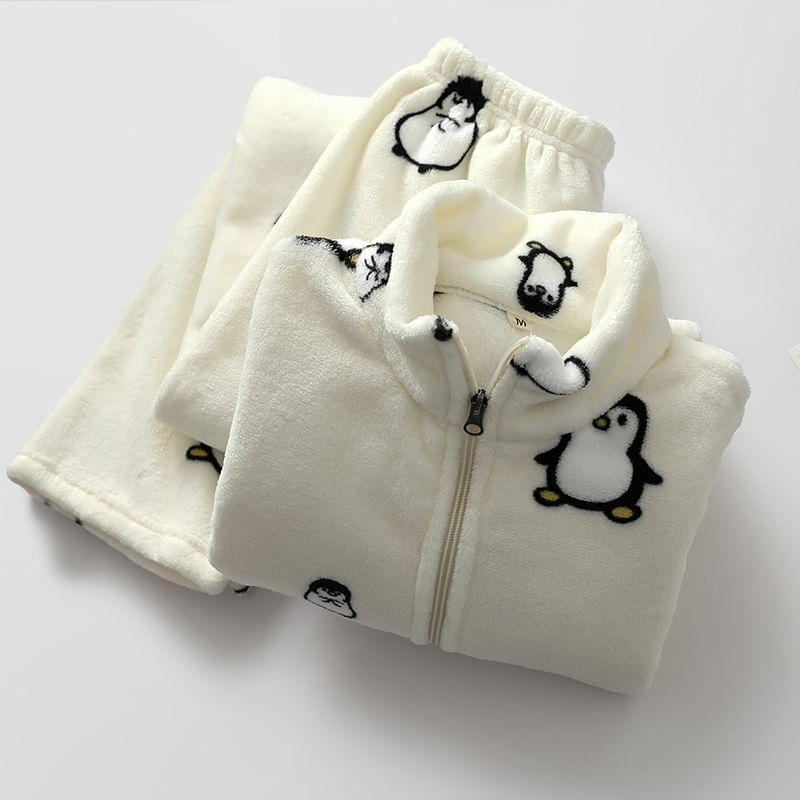 Couple Matching Pajama Set: Long-Sleeve Penguin Print Top + Pants (Various Designs) Product Image