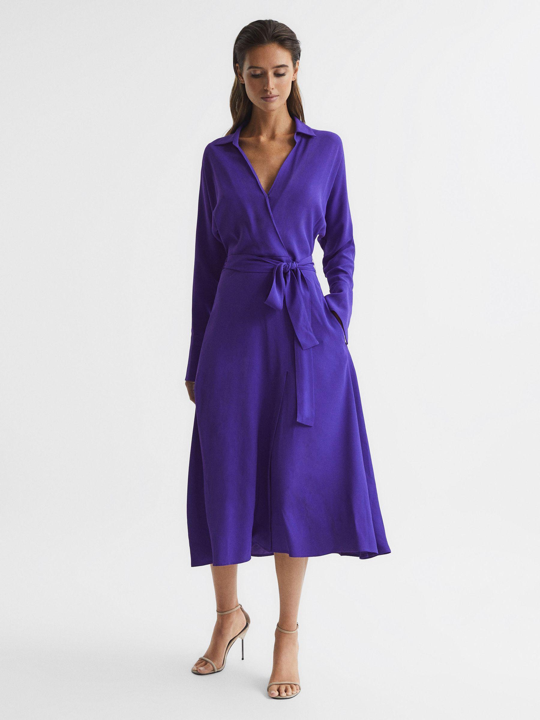 Wrap Shirt Midi Dress in Purple Product Image