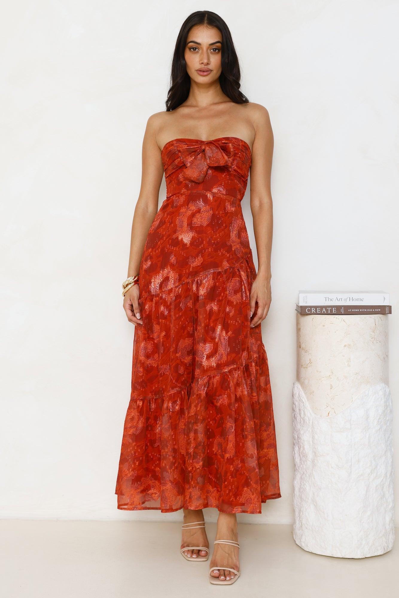 An Indulgence Strapless Maxi Dress Rust Product Image