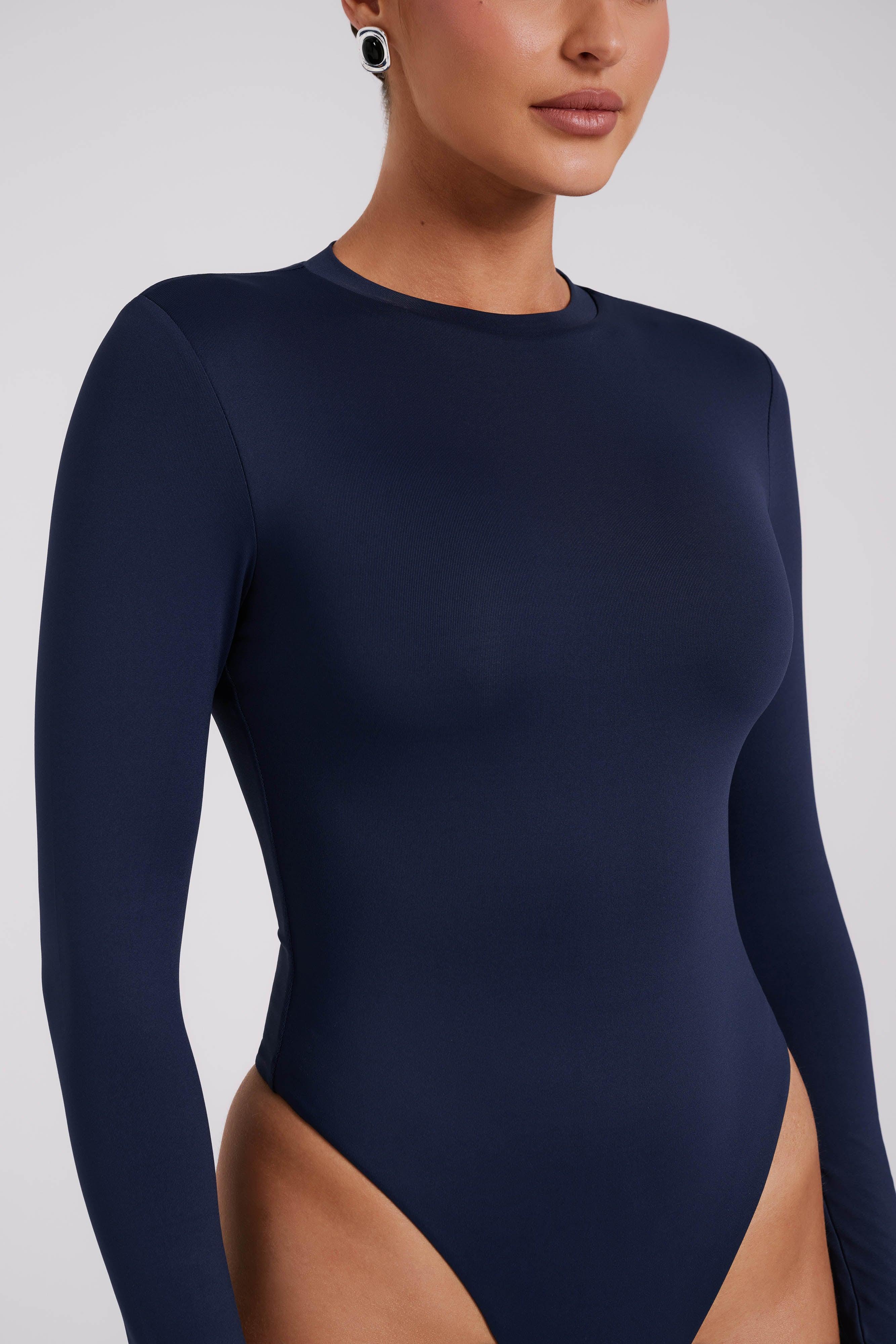 Delilah Long Sleeve Crew Neck Bodysuit - Navy Product Image