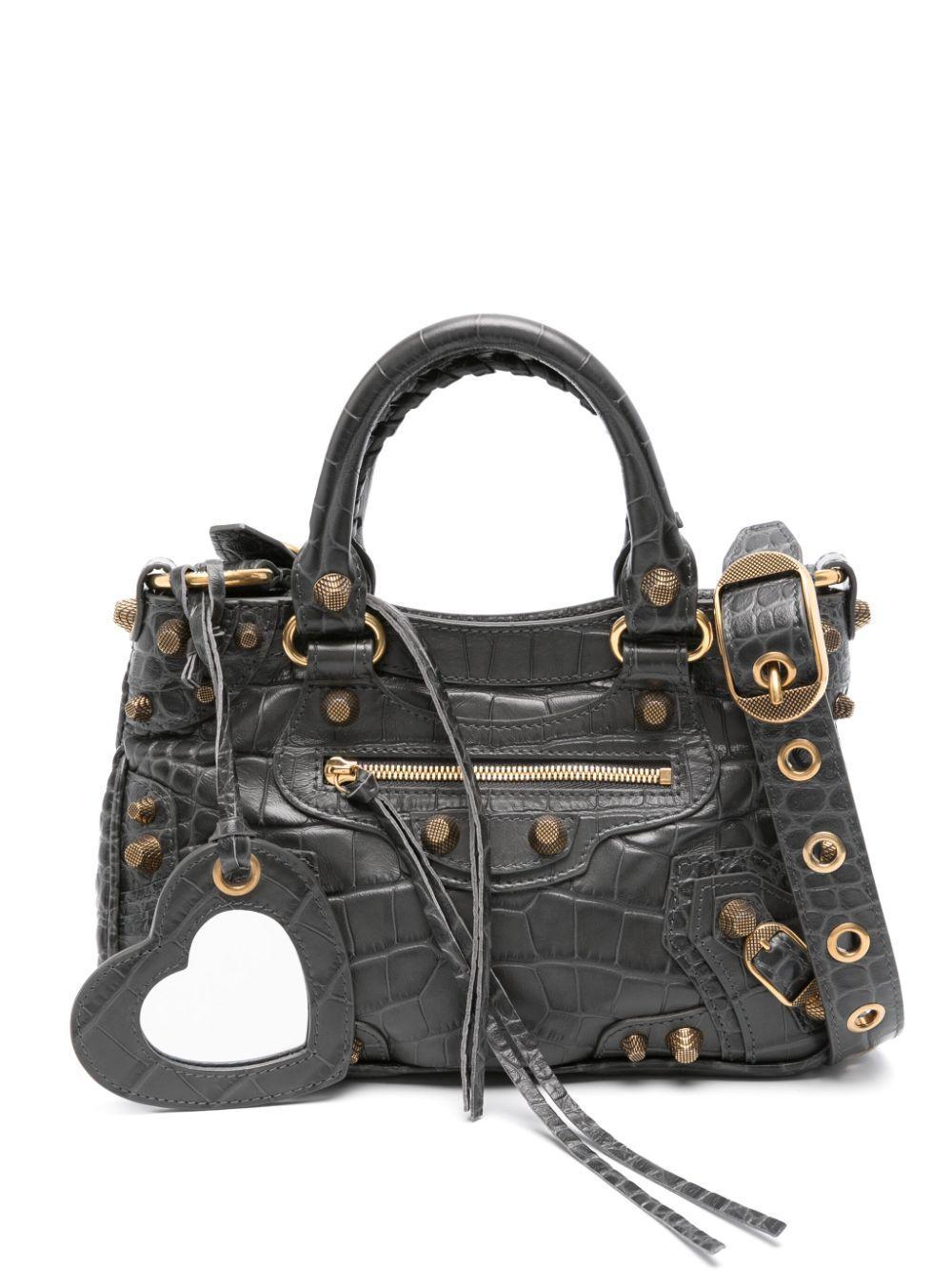 BALENCIAGA Small Le Cagole Leather Tote Bag In Grey Product Image