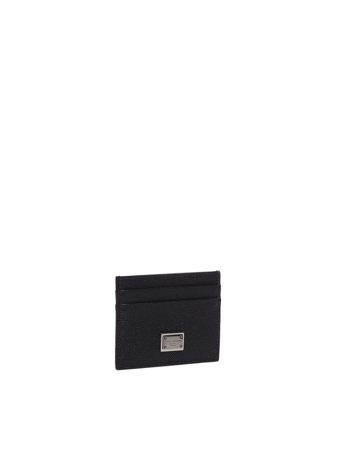 Calfskin Card Holder With Metallic Logo In Black Product Image