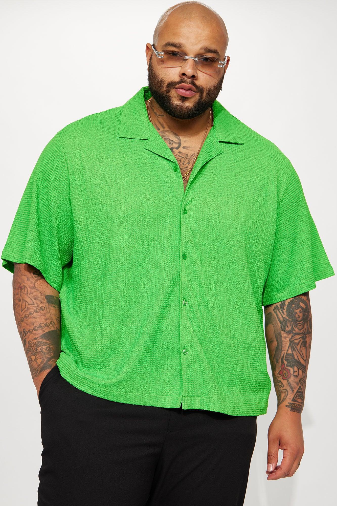 Rocky Road Textured Cuban Shirt - Green Product Image