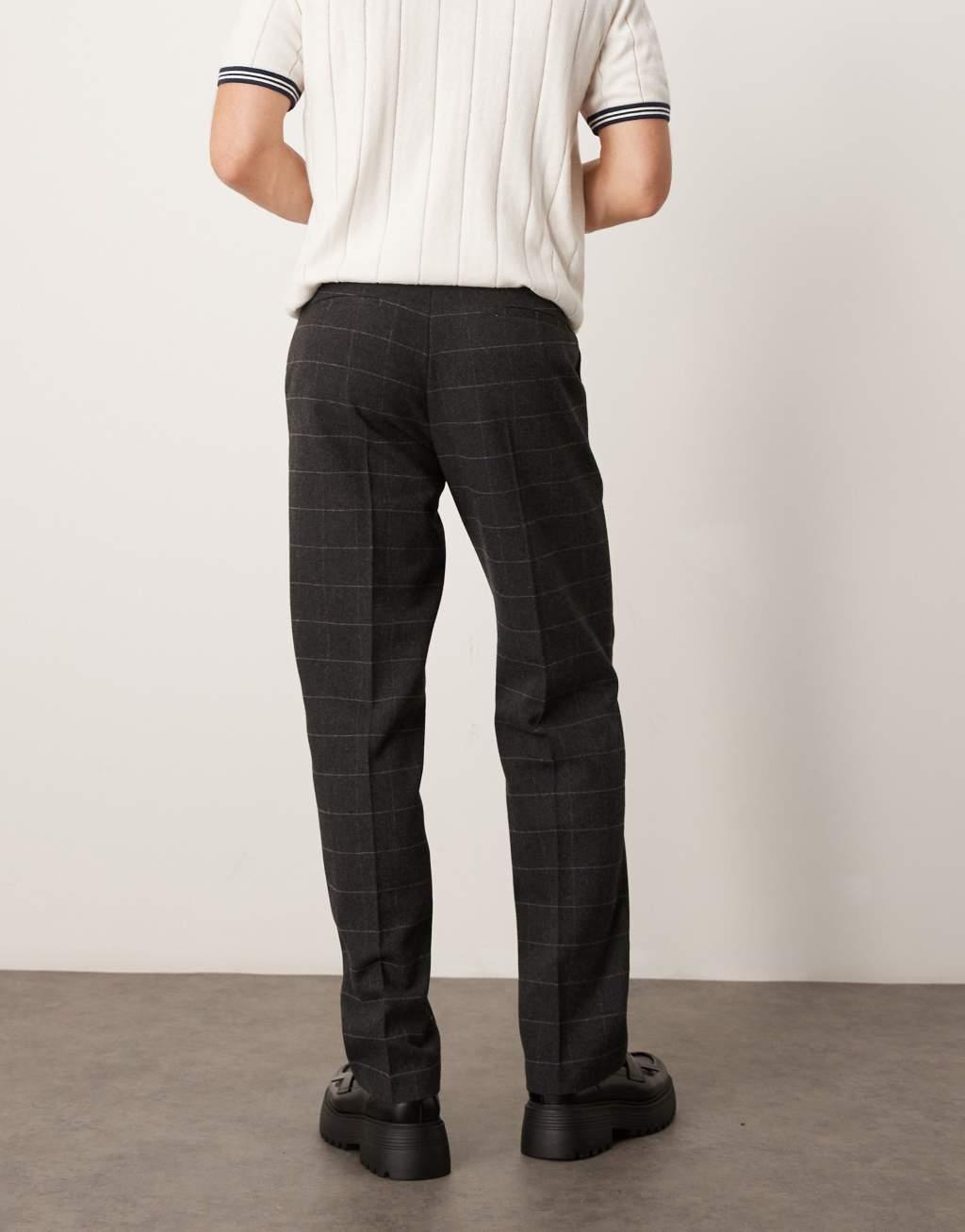 ASOS DESIGN smart straight leg wool mix pants in gray check Product Image