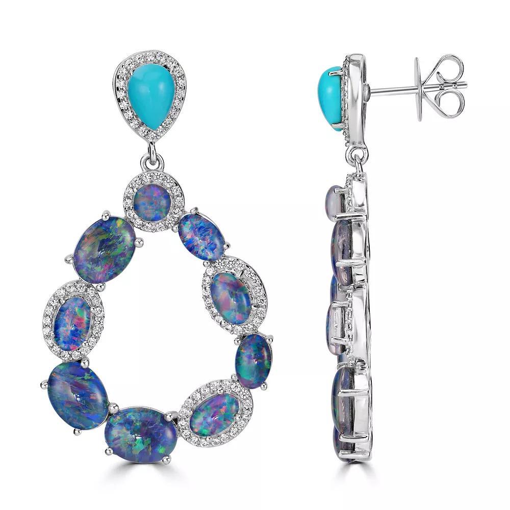 Gemistry Sterling Silver Genuine Opal & Turquoise Open Drop Earrings, Women's, White Product Image