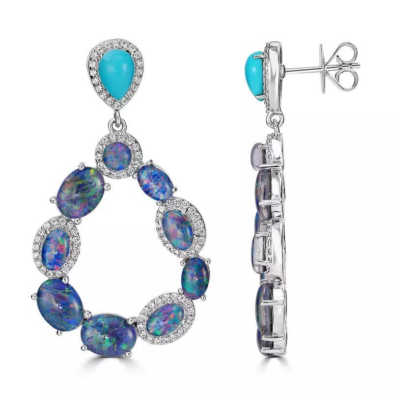 Gemistry Sterling Silver Genuine Opal & Turquoise Open Drop Earrings, Women's, White Product Image