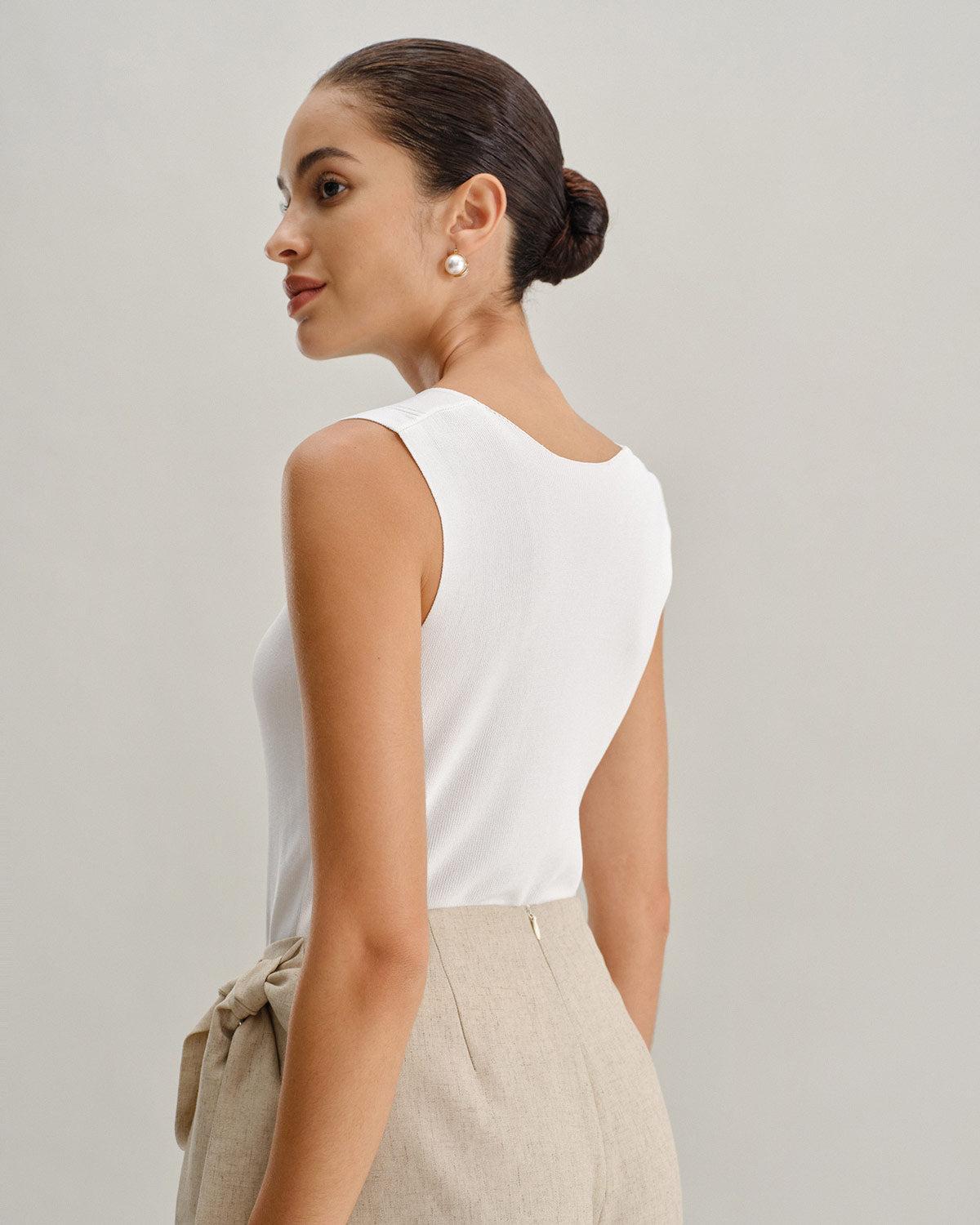 White V Neck Slim Tank Top Product Image