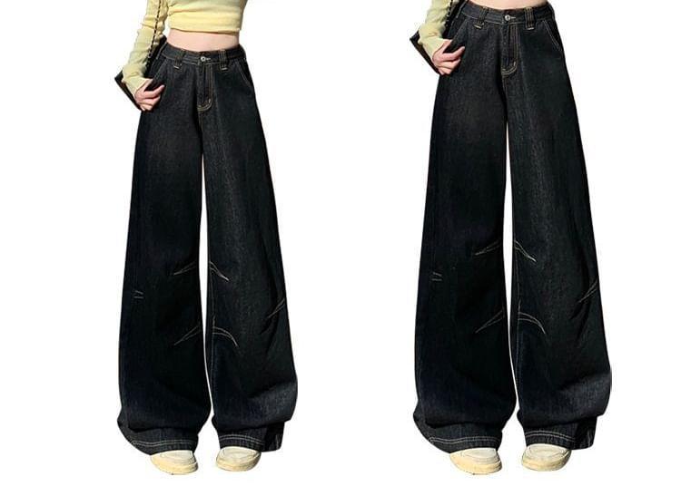 High Waist Unwashed Wide Leg Jeans (Various Designs) Product Image