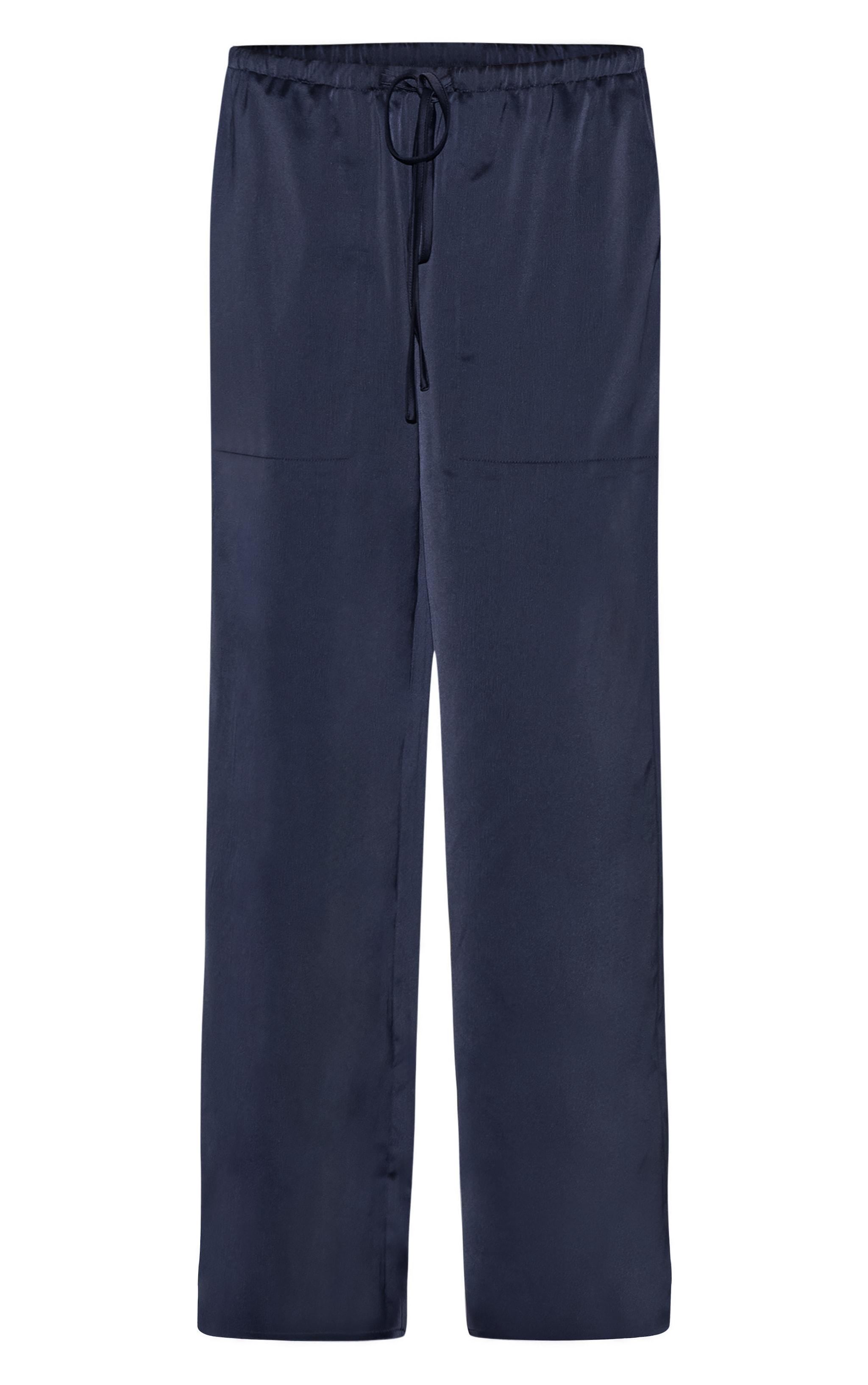 Navy Satin Low Rise Drawstring Pants Product Image