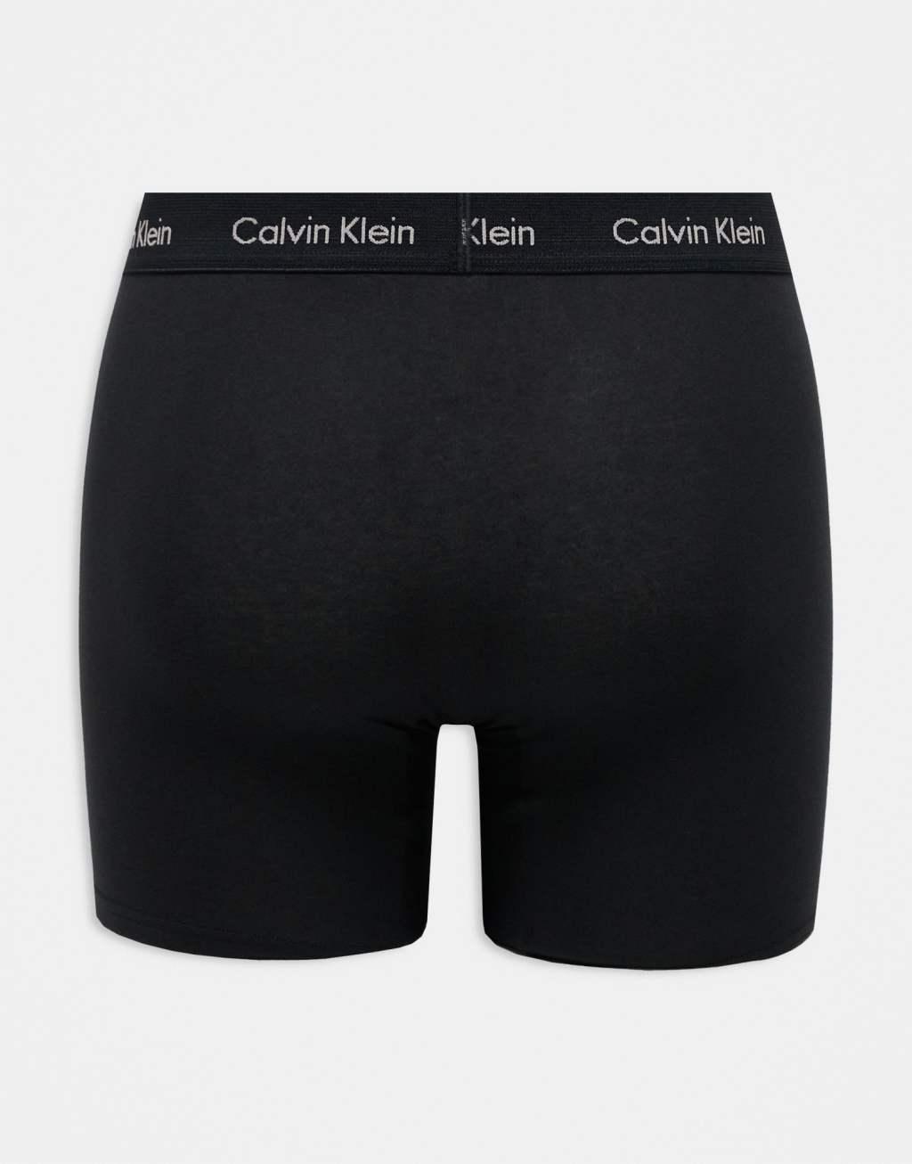 Calvin Klein cotton stretch boxer briefs 3 pack in black with colored logo Product Image