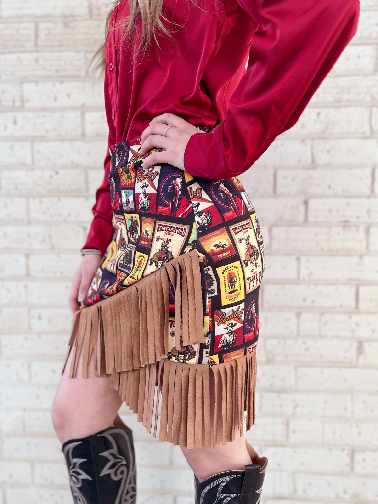 Western Collage Wrap Fringe Skirt Product Image