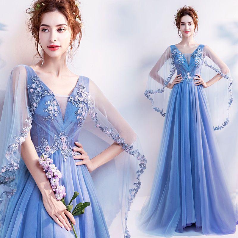 Flower Embroidered Sleeveless Evening Gown Product Image