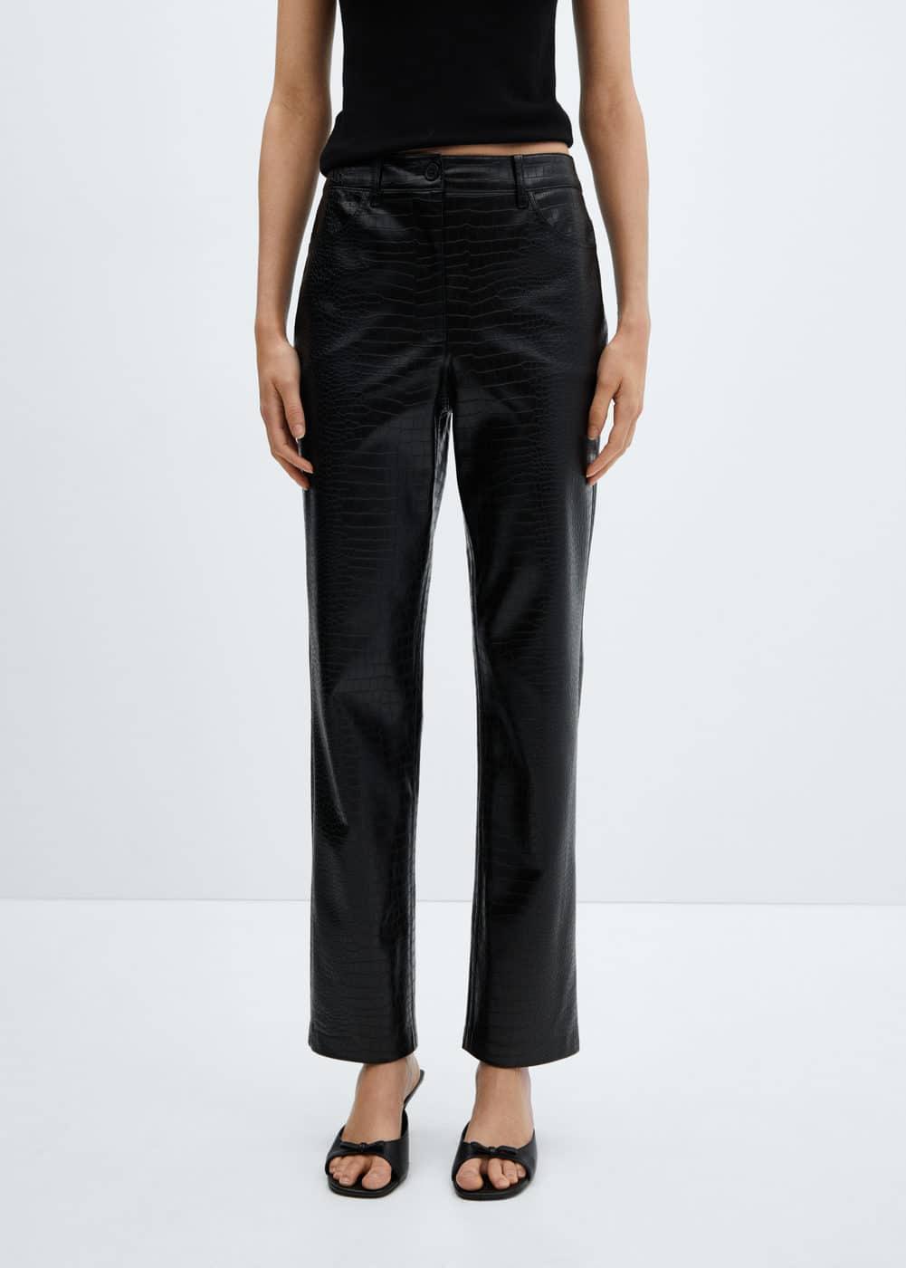 Mango croc detail leather look straight leg pants Product Image