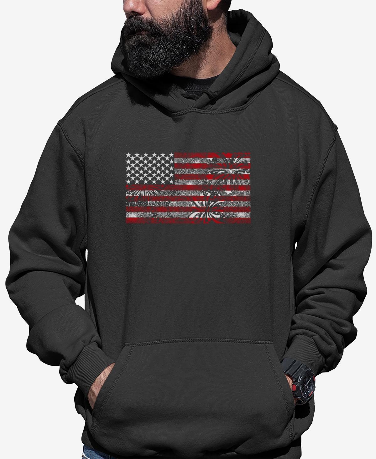 La Pop Art Mens Word Art Hooded American Flag Fireworks Sweatshirt Product Image