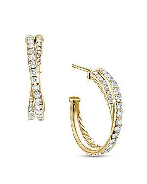 Womens Pav Crossover Hoop Earrings In 18K White Gold With Diamonds Product Image