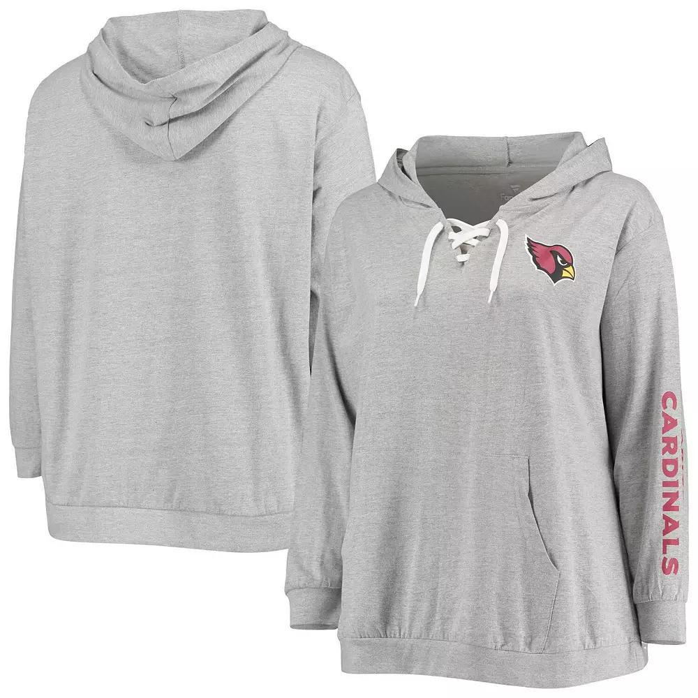 Women's Fanatics Branded Heathered Gray Arizona Cardinals Plus Size Lace-Up Pullover Hoodie, Size: 3XL, Grey Product Image
