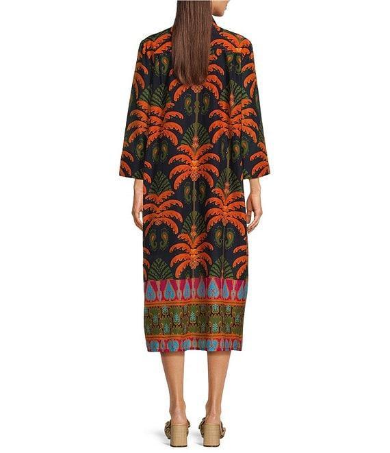 Jude Connally Kallan Cotton Voile Decorative Frond Navy Print Point Collar Shift Midi Dress Product Image