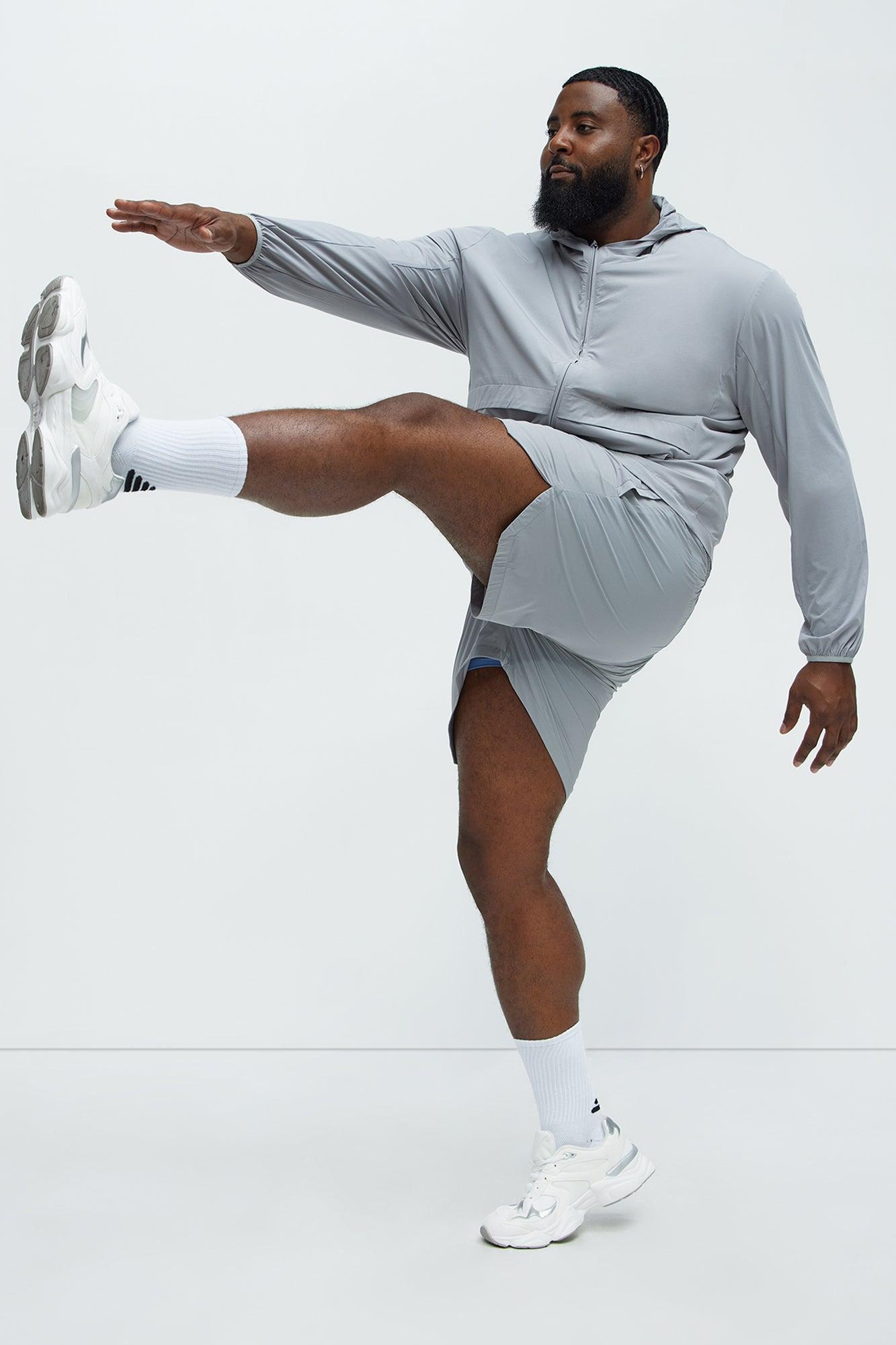 Lightweight Stretch Hooded Running Windbreaker Jacket - Grey Product Image