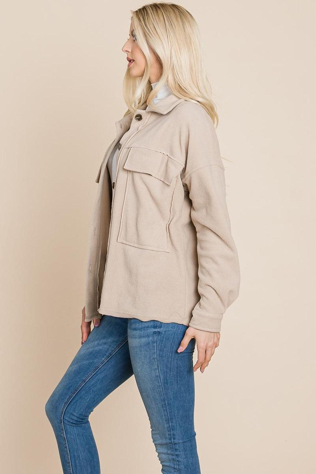 Fleece Jacket Lapel Button Up Sherpa Coat Product Image