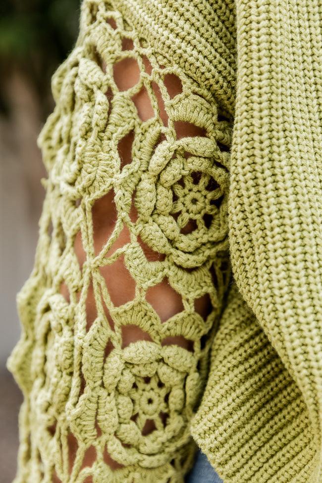 Always My Favorite Green Crochet Sleeve Sweater FINAL SALE Product Image