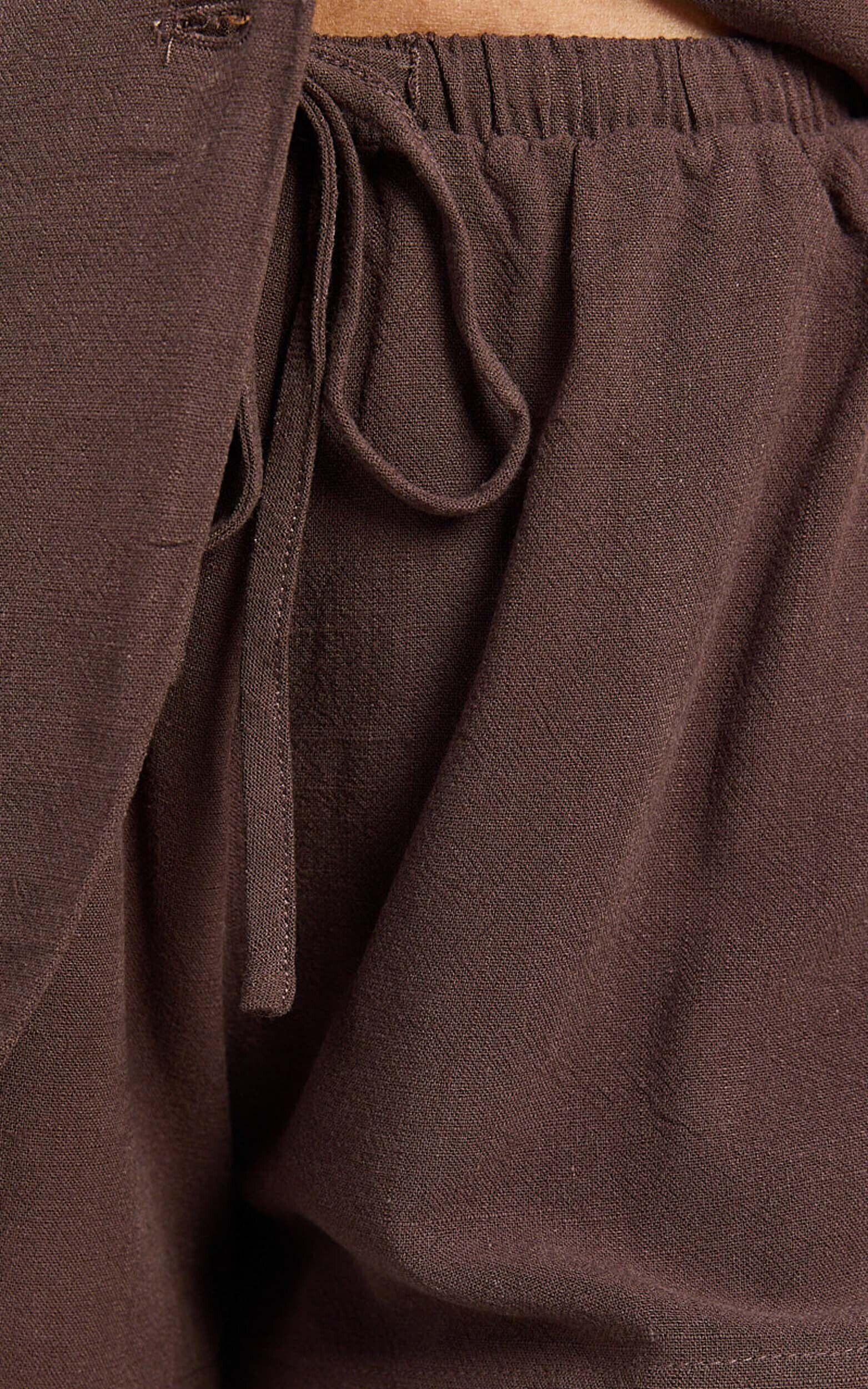 Olivia Shorts - Drawstring Relaxed Linen Shorts in Chocolate Product Image