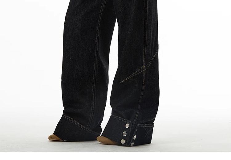 High Rise Buttoned Hem Wide Leg Jeans Product Image