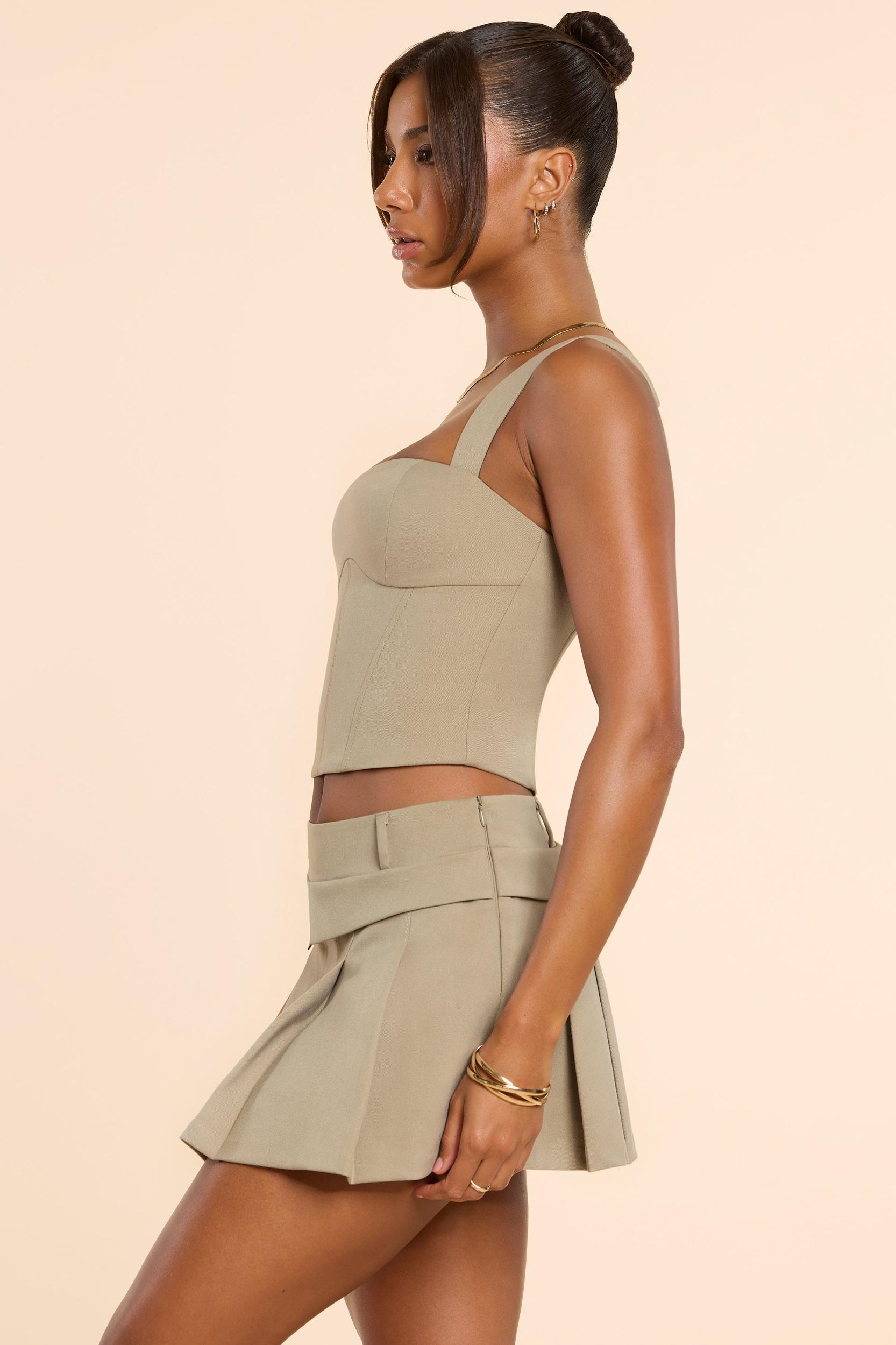 Brushed Twill Square Neck Tailored Top in Taupe Product Image