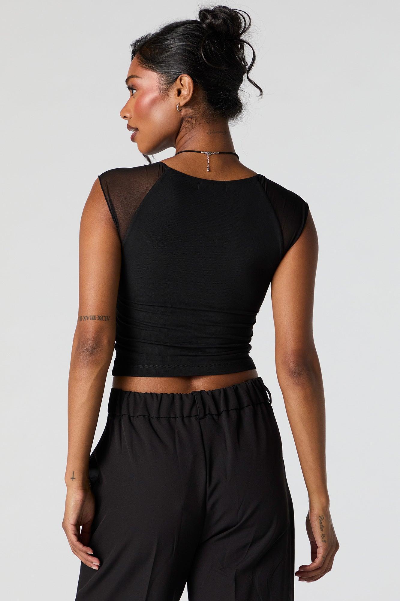 Mesh Sleeve Cut-Out Crop Top Female Product Image