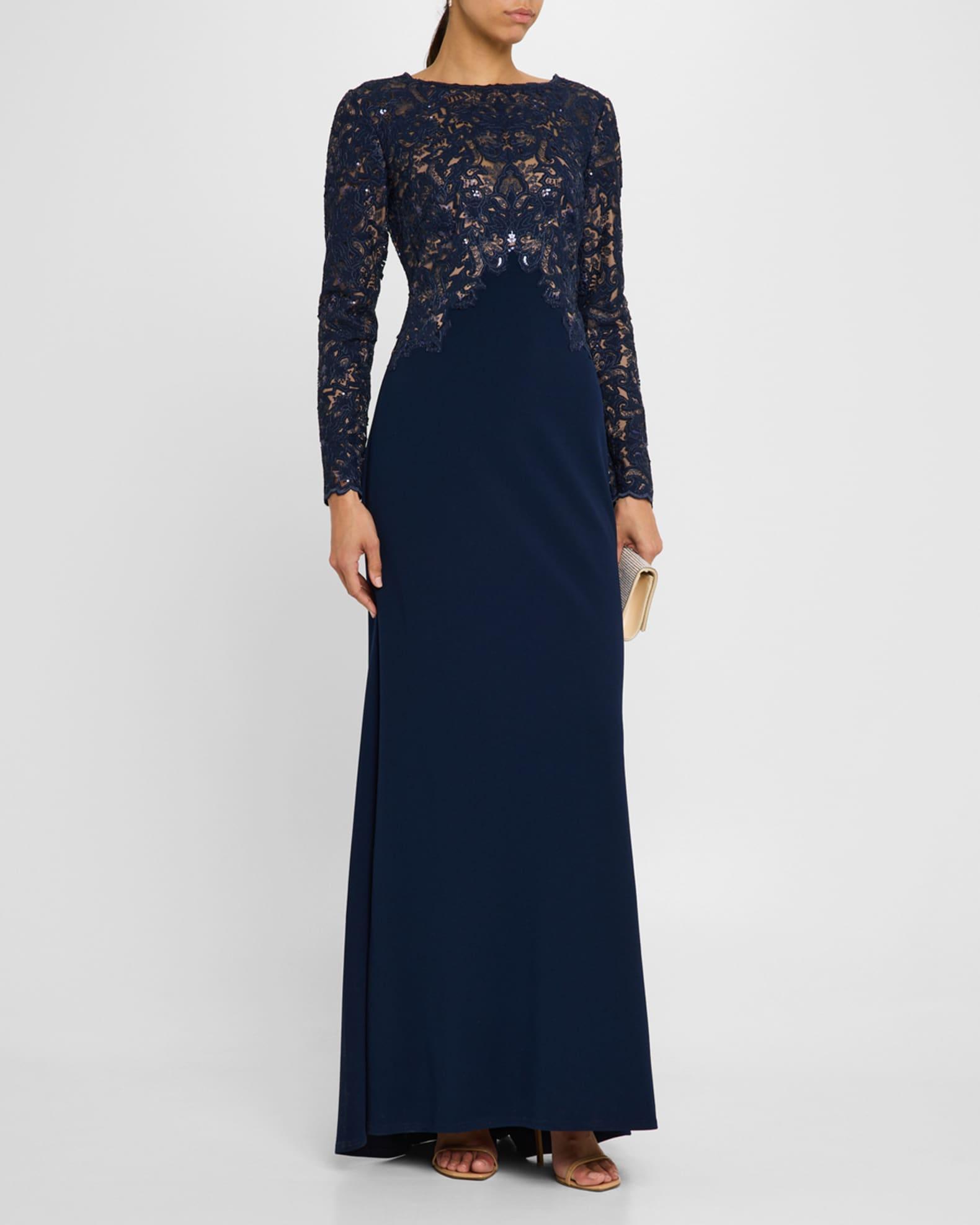 A-Line Crepe & Sequin Lace Gown Product Image