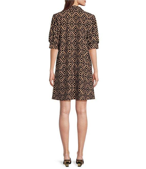 Jude Connally Emerson Jude Cloth Knit Garden Lattice Navy Print Point Collar Puffed Sleeve Shift Dress Product Image
