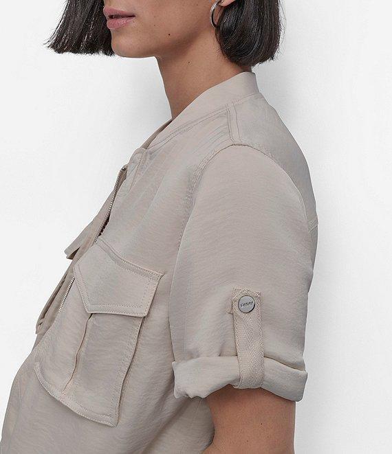 DKNY by Donna Karan Short Sleeve Roll Tab Zip Front Jacket Product Image