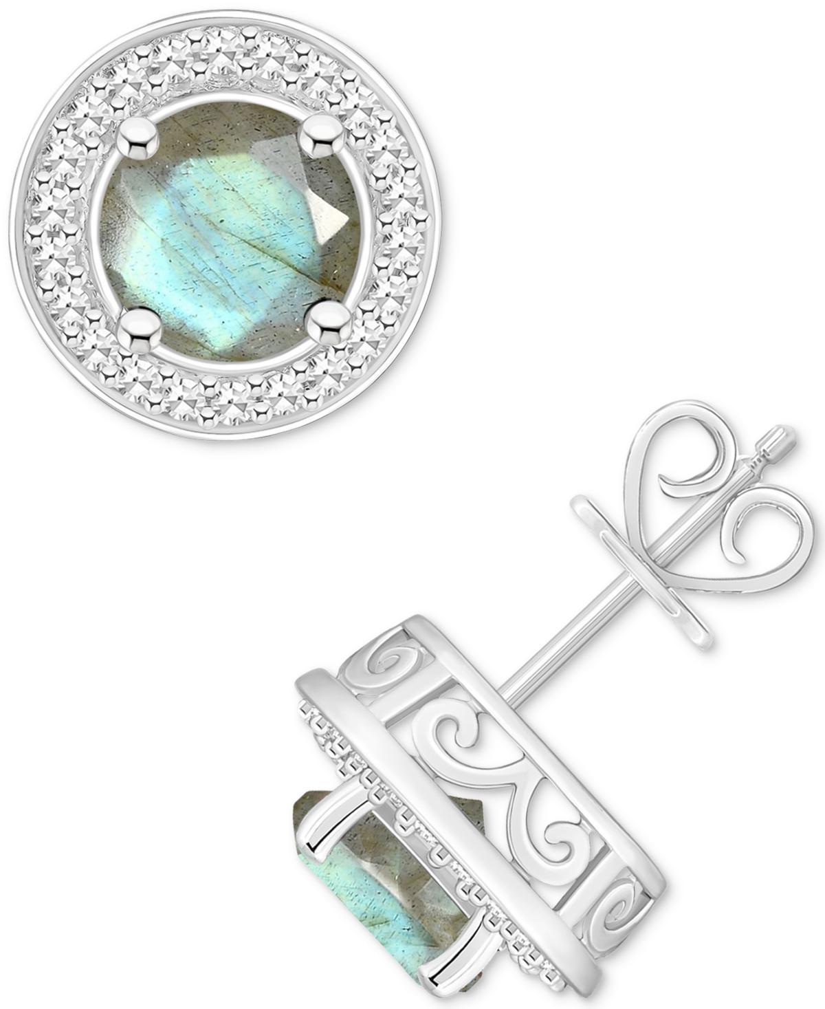 Celebration Gems Sterling Silver Round Gemstone & 1/5 Carat T.W. Diamond Halo Stud Earrings, Womens, Turquoise Product Image