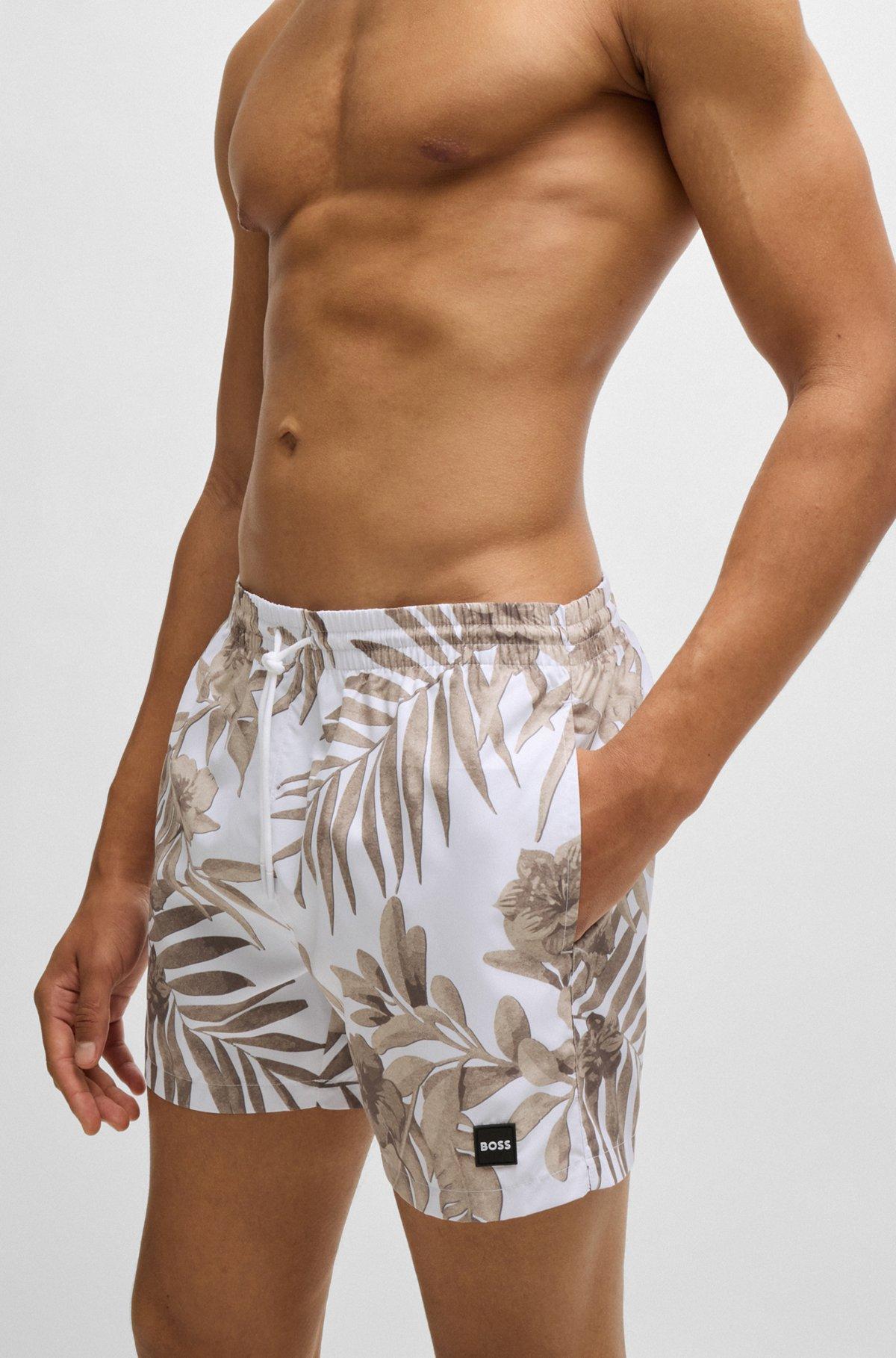 BOSS - Fully lined swim shorts with seasonal print - Light Beige Product Image
