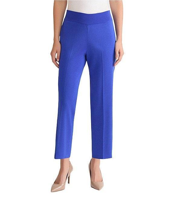 Ming Wang Woven Slim Straight Leg Elastic Waist Cropped Pull-On Pants Product Image